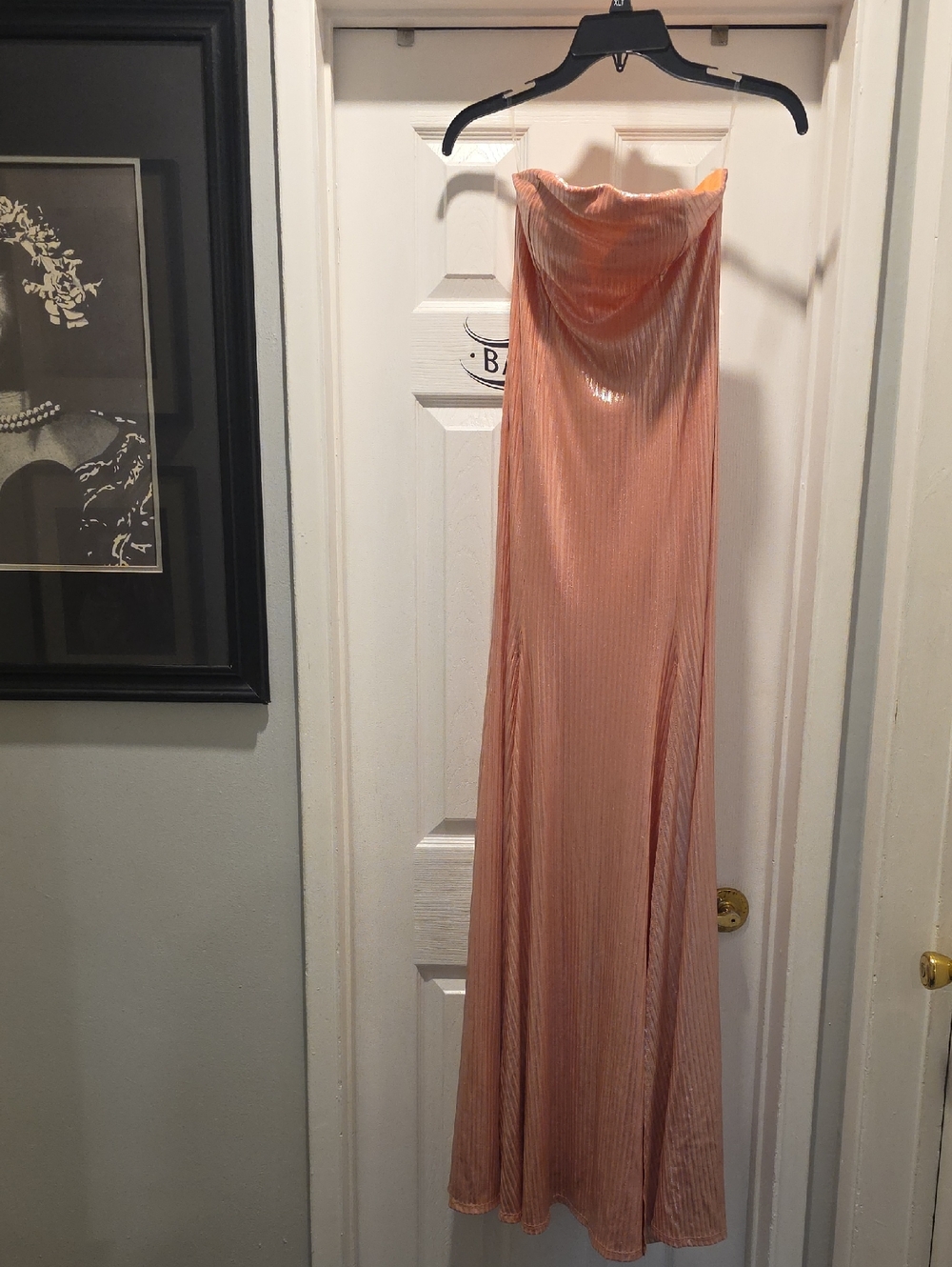 monaco Peachy Pink Satin Strapless Evening Dress